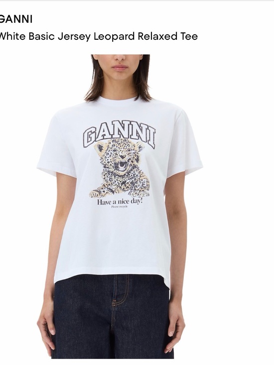 Ganni Tops - Ganni White Leopard Graphic Relaxed Tee with Arch Logo